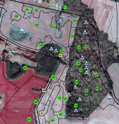 Part of the HydroCAD model, superimposed on the site plan